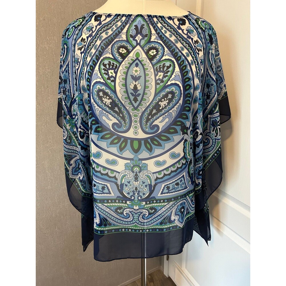 Talbots Blue and Green Patterned Poncho Style Blouse